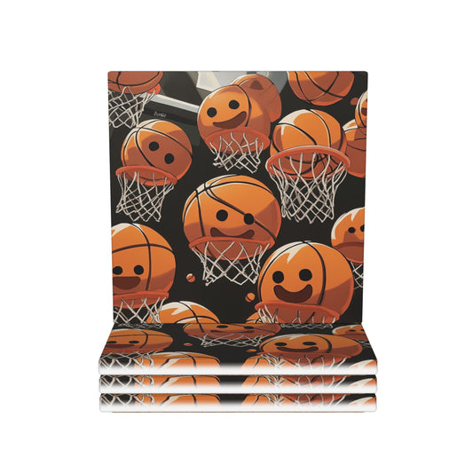 4-Piece Cartoon Basketball Coaster Set – 10x10cm Square Absorbent, Heat-Resistant & Non-Slip Drink Mats