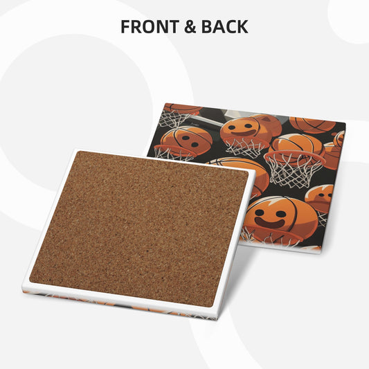 4-Piece Cartoon Basketball Coaster Set – 10x10cm Square Absorbent, Heat-Resistant & Non-Slip Drink Mats