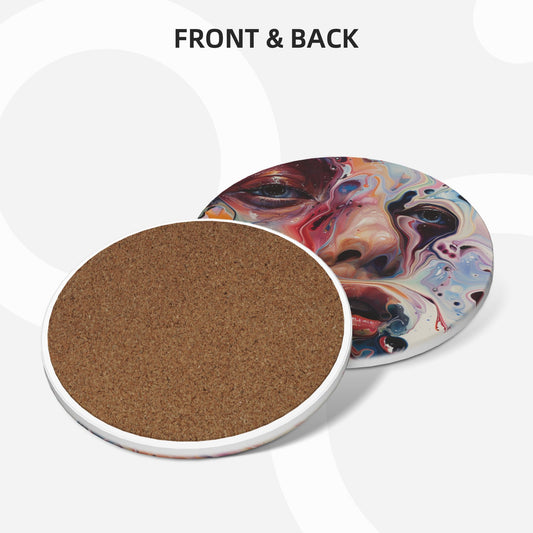 4-Piece Abstract Portrait Art Coaster Set – 10.3cm Round Absorbent, Heat-Resistant & Non-Slip Drink Mats