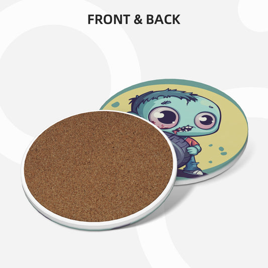 4-Piece Cute Zombie Cartoon Coaster Set – 10.3cm Round Absorbent, Heat-Resistant & Non-Slip Drink Mats