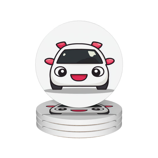 4-Piece Cartoon Smiling Car Coaster Set – 10.3cm Round Absorbent, Heat-Resistant & Non-Slip Drink Mats for Kids