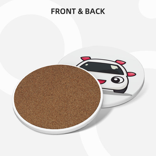 4-Piece Cartoon Smiling Car Coaster Set – 10.3cm Round Absorbent, Heat-Resistant & Non-Slip Drink Mats for Kids